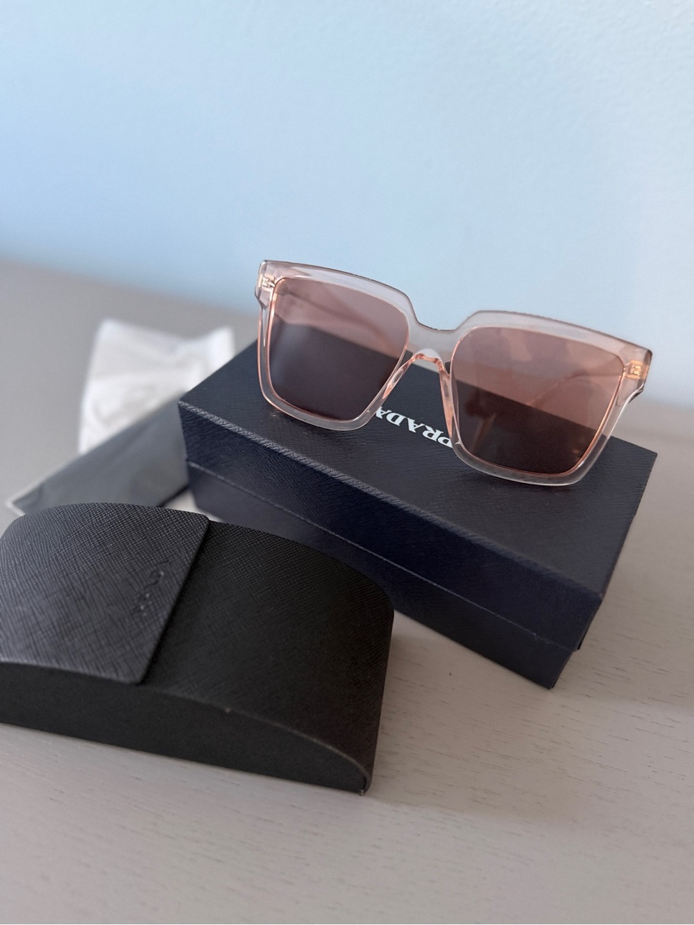 Prada Women’s Translucent Rose Square Sunglasses